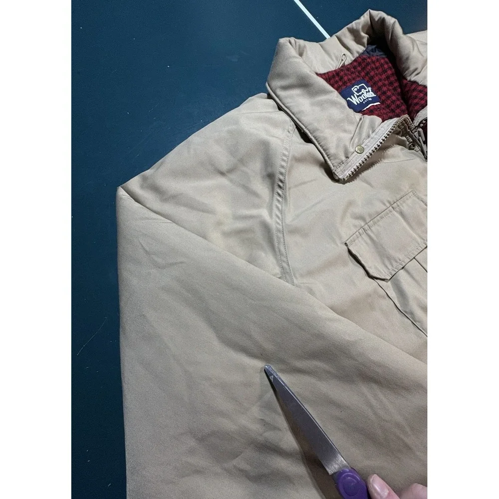 Vintage Woolrich Jacket Mens XL Beige Mountain Parka Wool Plaid Lined USA Made‎